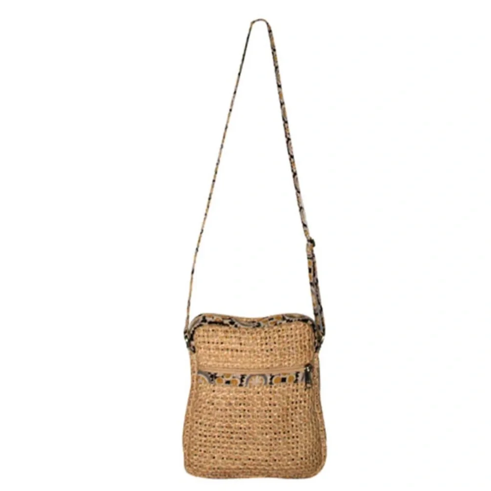 GreenJute “Hipster” Crossbody Bag - beige navy - zipper